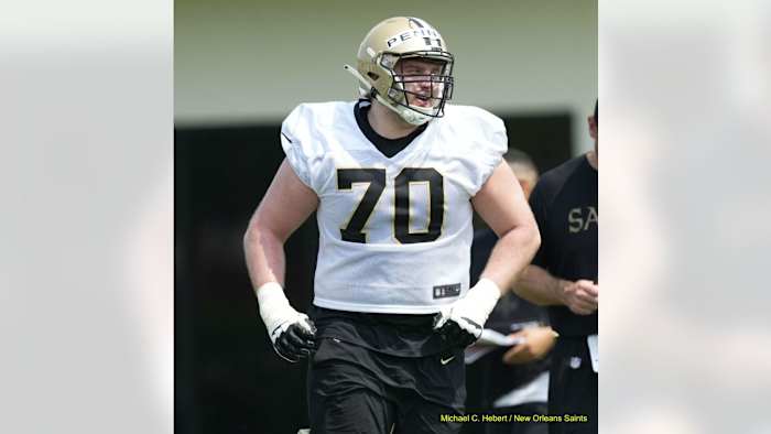 Saints OT Trevor Penning during the team’s rookie camp. Credit: neworleanssaints.com